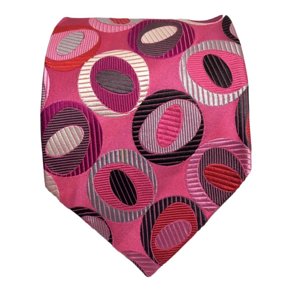 DUCHAMP LONDON Pink Geometric Silk Tie Hand Made In England 61"/ 3".1/2 EX COND